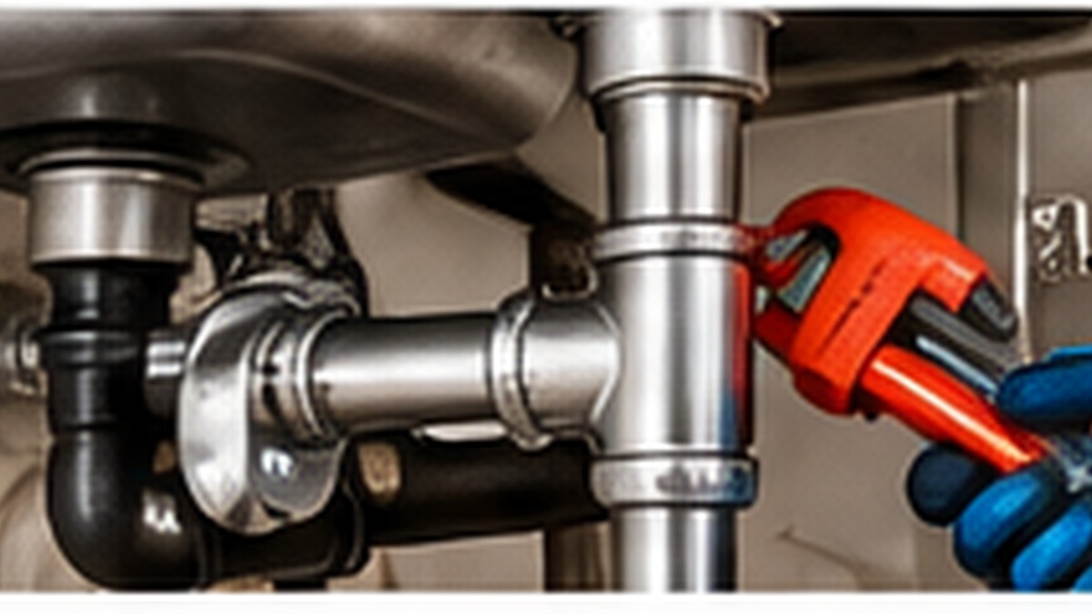 Professional plumber repairing pipes under a sink